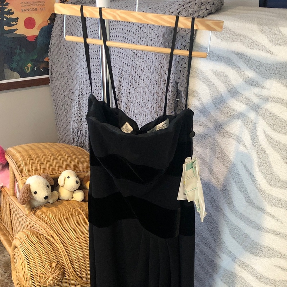 Vintage designer full length Bill Blass Black Evening Dress with velvet details